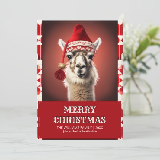 Funny Kerstmis Llama Kaart (Staand voorkant)