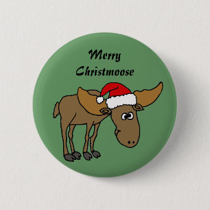Funny Kerstmis Moose Cartoon Ronde Button 5,7 Cm