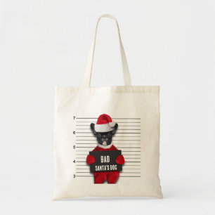 Funny Kerstmis Mugshot Bad Santa's Dog Tote Bag