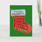 Funny Kerstmis Naughty Stocking Santa Claus Joke Feestdagen Kaart (Voorkant)