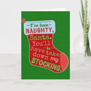 Funny Kerstmis Naughty Stocking Santa Claus Joke Feestdagen Kaart