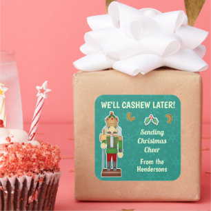 Funny Kerstmis Nutcracker Cashew Mistletoe Custom Vierkante Sticker