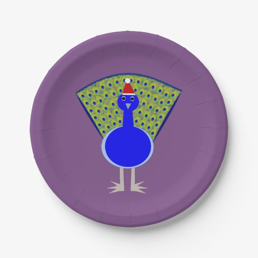Funny Kerstmis Peacock Papieren Bordje (Voorkant)