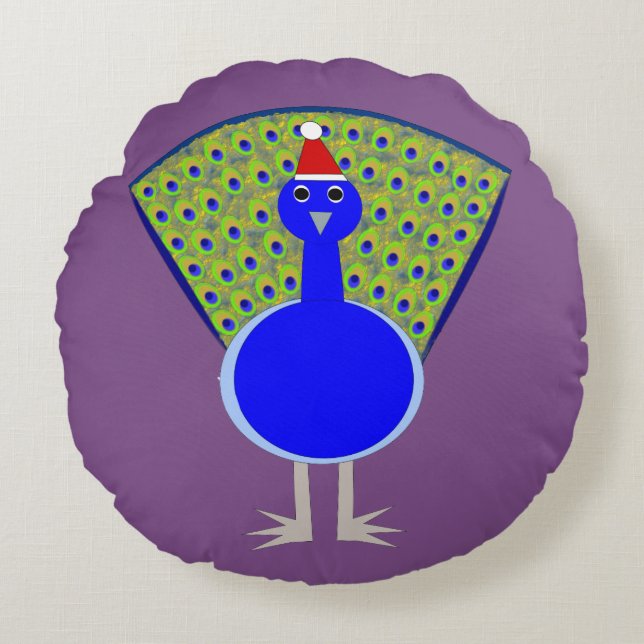 Funny Kerstmis Peacock Rond Kussen (Voorkant)