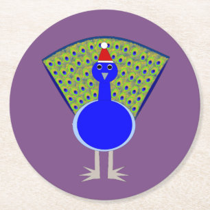 Funny Kerstmis Peacock Ronde Kartonnen Onderzetter