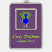 Funny Kerstmis Peacock Verzilverd Omlijst Ornament (Voorkant)