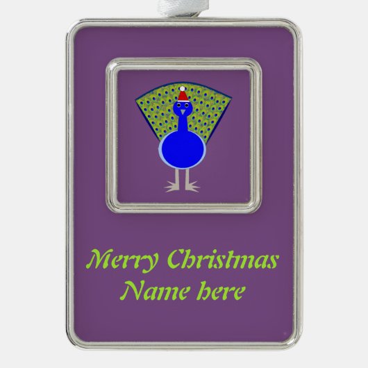 Funny Kerstmis Peacock Verzilverd Omlijst Ornament (Voorkant)