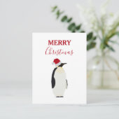 Funny Kerstmis Penguin Funny Animal Santa Hat Feestdagenkaart (Staand voorkant)