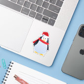 Funny Kerstmis Penguin Sticker (Laptop met iPhone)