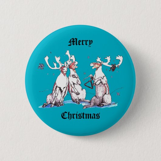 Funny Kerstmis Singing Cariou Wildlife Blue Ronde Button 5,7 Cm (Voorkant)