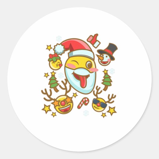 Funny Kerstmis Smile Emoticon Santa Hat Xma Ronde Sticker (Voorkant)