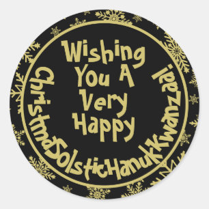Funny Kerstmis Solstice Hanukkah Kwanzaa Black Ronde Sticker