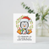 Funny Kerstmis Song Pun Penguin Feestdagenkaart (Staand voorkant)