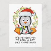 Funny Kerstmis Song Pun Penguin Feestdagenkaart (Voorkant)