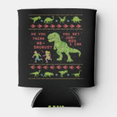 Funny Kerstmis T Rex Dinosaur Pun Humor Faux Knit Blikjeskoeler (Voorkant)