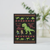 Funny Kerstmis T Rex Dinosaur Pun Humor Faux Knit Briefkaart (Staand voorkant)