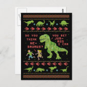 Funny Kerstmis T Rex Dinosaur Pun Humor Faux Knit Briefkaart (Voorkant / Achterkant)