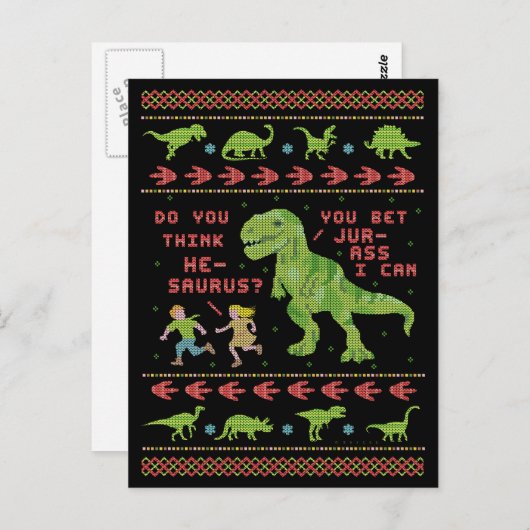 Funny Kerstmis T Rex Dinosaur Pun Humor Faux Knit Briefkaart (Voorkant / Achterkant)