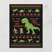 Funny Kerstmis T Rex Dinosaur Pun Humor Faux Knit Briefkaart (Voorkant)