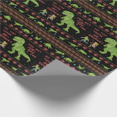 Funny Kerstmis T Rex Dinosaur Pun Humor Faux Knit Cadeaupapier (Hoek)