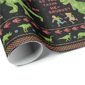 Funny Kerstmis T Rex Dinosaur Pun Humor Faux Knit Cadeaupapier (Rol Hoek)