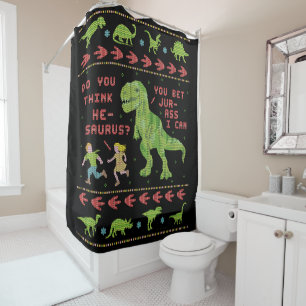 Funny Kerstmis T Rex Dinosaur Pun Humor Faux Knit Douchegordijn