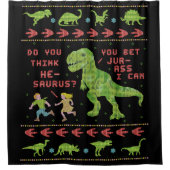 Funny Kerstmis T Rex Dinosaur Pun Humor Faux Knit Douchegordijn (Voorkant)