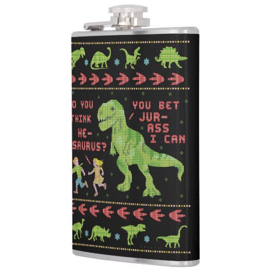 Funny Kerstmis T Rex Dinosaur Pun Humor Faux Knit Heupfles (Links)