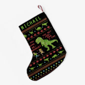 Funny Kerstmis T Rex Dinosaur Pun Humor Faux Knit Kleine Kerstsok (Achterkant (Hangend))