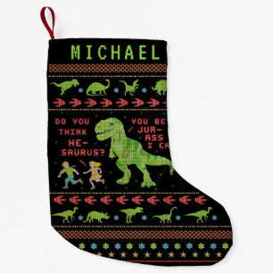 Funny Kerstmis T Rex Dinosaur Pun Humor Faux Knit Kleine Kerstsok
