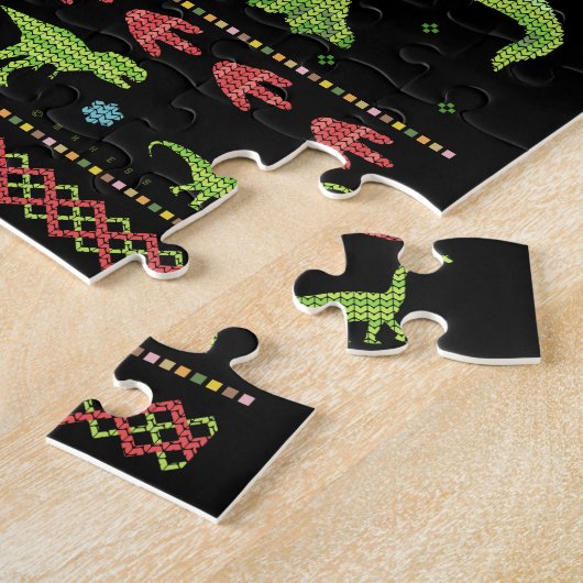 Funny Kerstmis T Rex Dinosaur Pun Humor Faux Knit Legpuzzel (Zijkant)