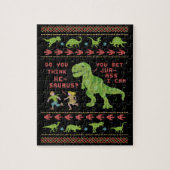 Funny Kerstmis T Rex Dinosaur Pun Humor Faux Knit Legpuzzel (Verticaal)