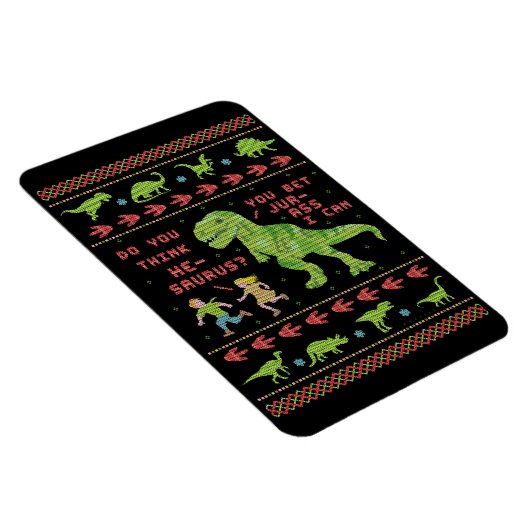 Funny Kerstmis T Rex Dinosaur Pun Humor Faux Knit Magneet (Rechterzijde)