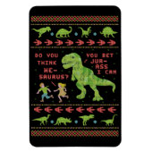 Funny Kerstmis T Rex Dinosaur Pun Humor Faux Knit Magneet (Verticaal)
