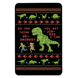 Funny Kerstmis T Rex Dinosaur Pun Humor Faux Knit Magneet