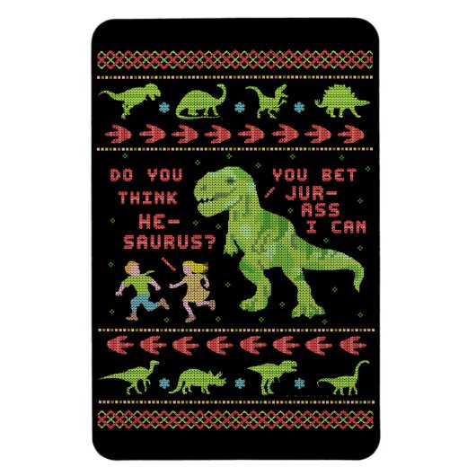 Funny Kerstmis T Rex Dinosaur Pun Humor Faux Knit Magneet (Verticaal)