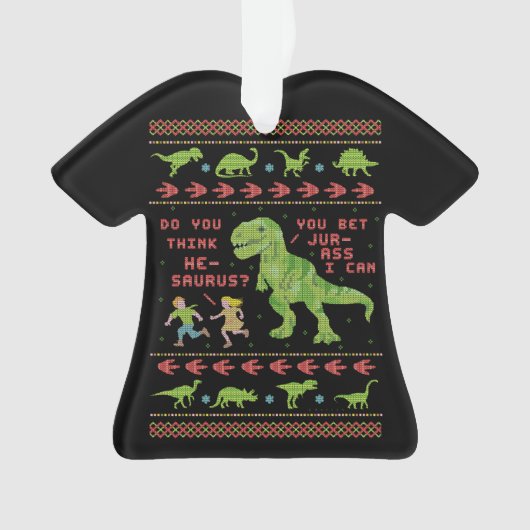 Funny Kerstmis T Rex Dinosaur Pun Humor Faux Knit Ornament (voorkant)