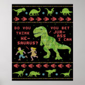 Funny Kerstmis T Rex Dinosaur Pun Humor Faux Knit Poster (Voorkant)