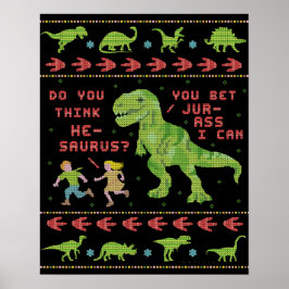 Funny Kerstmis T Rex Dinosaur Pun Humor Faux Knit Poster