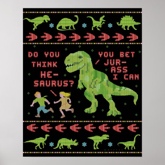 Funny Kerstmis T Rex Dinosaur Pun Humor Faux Knit Poster (Voorkant)