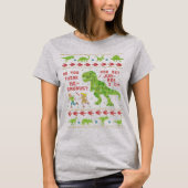 Funny Kerstmis T Rex Dinosaur Pun Humor Faux Knit T-shirt (Voorkant)