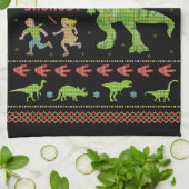 Funny Kerstmis T Rex Dinosaur Pun Humor Faux Knit Theedoek (Gevouwen)