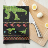 Funny Kerstmis T Rex Dinosaur Pun Humor Faux Knit Theedoek (Quarter Fold)