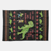 Funny Kerstmis T Rex Dinosaur Pun Humor Faux Knit Theedoek (Horizontaal)
