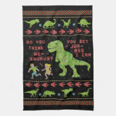 Funny Kerstmis T Rex Dinosaur Pun Humor Faux Knit Theedoek (Verticaal)