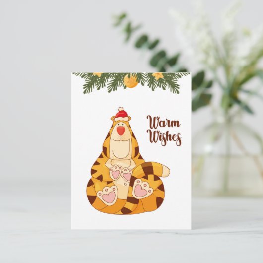 Funny Kerstmis Tiger Warm Wishes Feestdagenkaart (Staand voorkant)