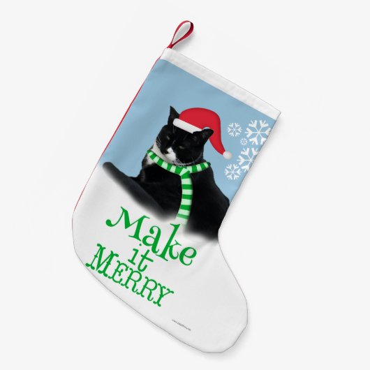 Funny Kerstmis Tuxedo Cat Kleine Kerstsok (Voorkant (Hangend))