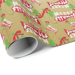 ♫ ♥ Funny Kerstmis Viste Merry Fishmas Gold Cadeaupapier