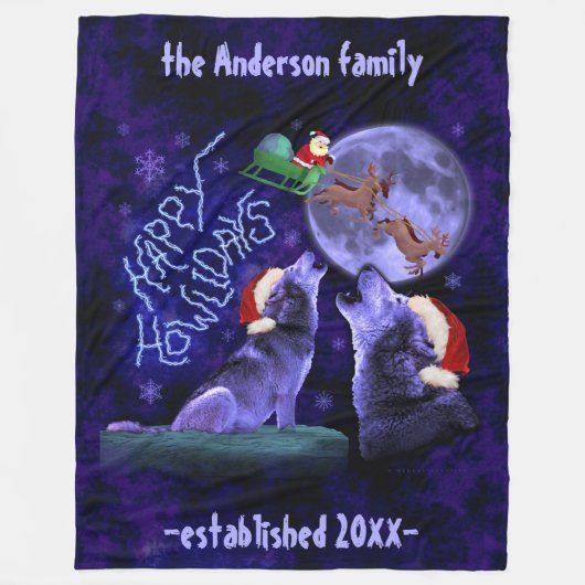 Funny Kerstmis Wolf Pun Happy Howlidays | Aangepas Fleece Deken (Voorkant)
