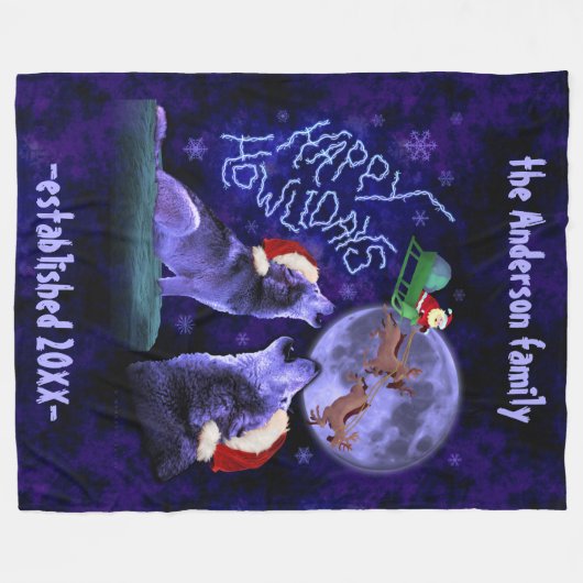 Funny Kerstmis Wolf Pun Happy Howlidays | Aangepas Fleece Deken (Voorkant (Horizontaal))